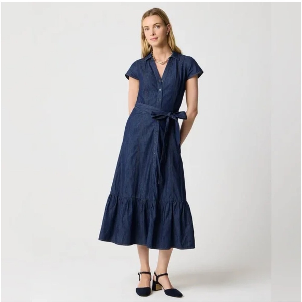 NWT J Crew Chambray tie-waist shirt-dress Factory in Rendezvous Blue Wash SZ 2